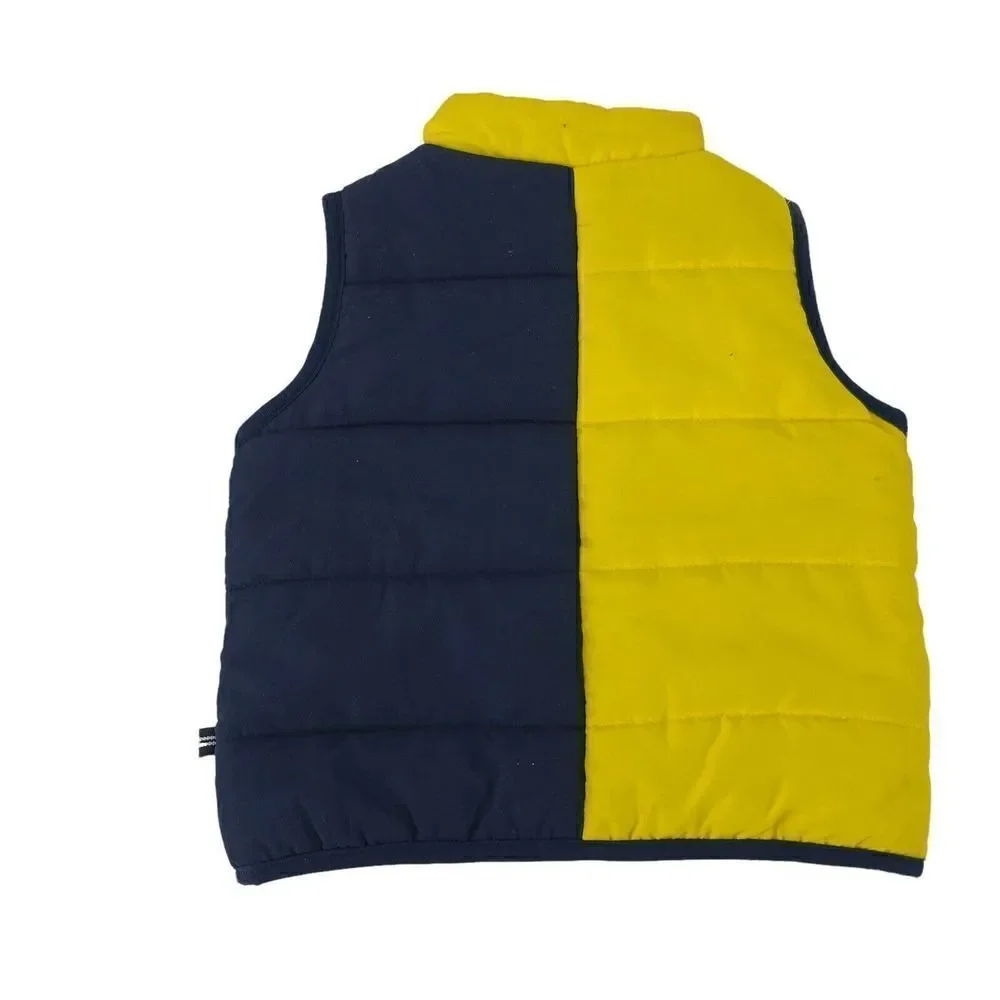 Nautica Spellout Puffer Vest Logo Color Blocked Yellow Blue Baby Size 6-9 Month